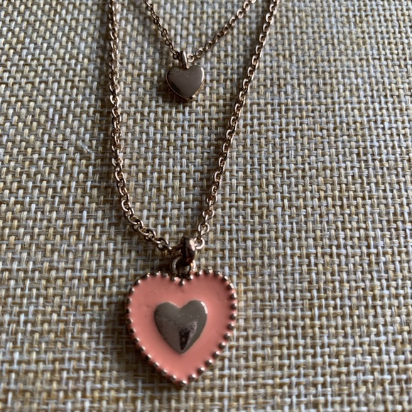 My Hearts pendant. Double layer with peach enamel. Gold tone. - Picture 1 of 4